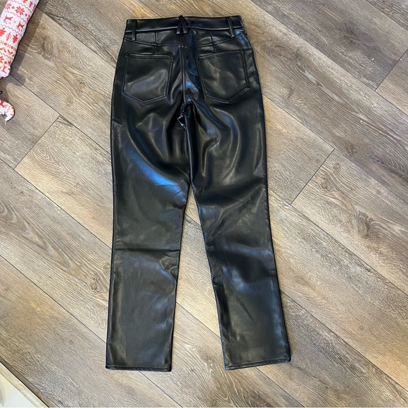 Good American Good Icon Faux Leather Pants Straight Leg Black Womens Size 10 - Picture 4 of 10